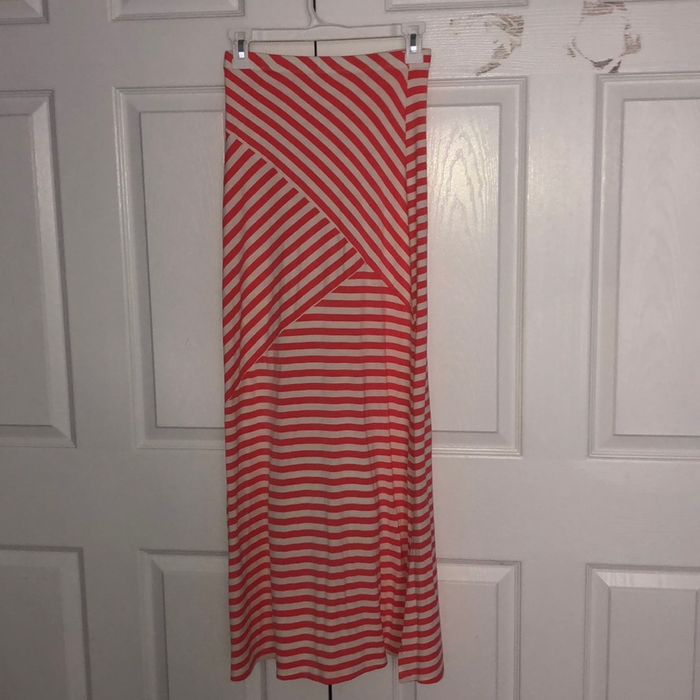 White and Pink Striped Summer Maxi Skirt